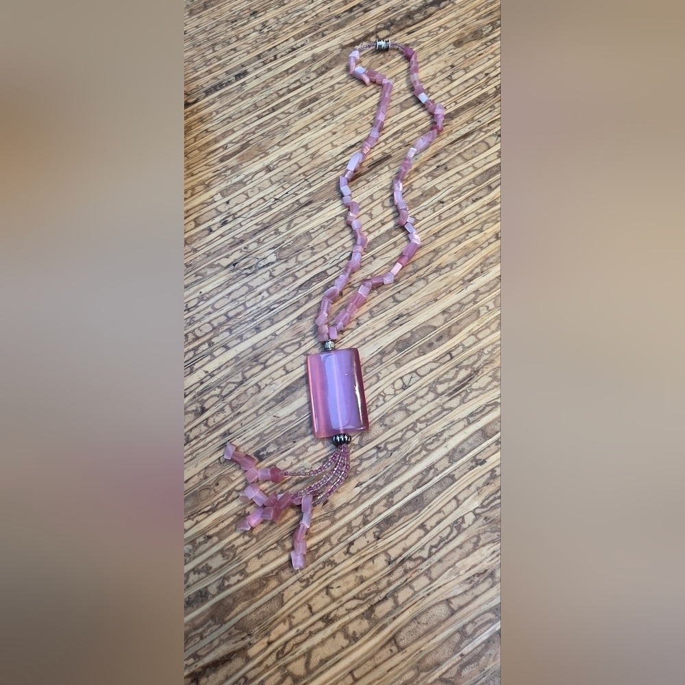 Pink Glass Pendant Beaded Necklace - Women Jewelry